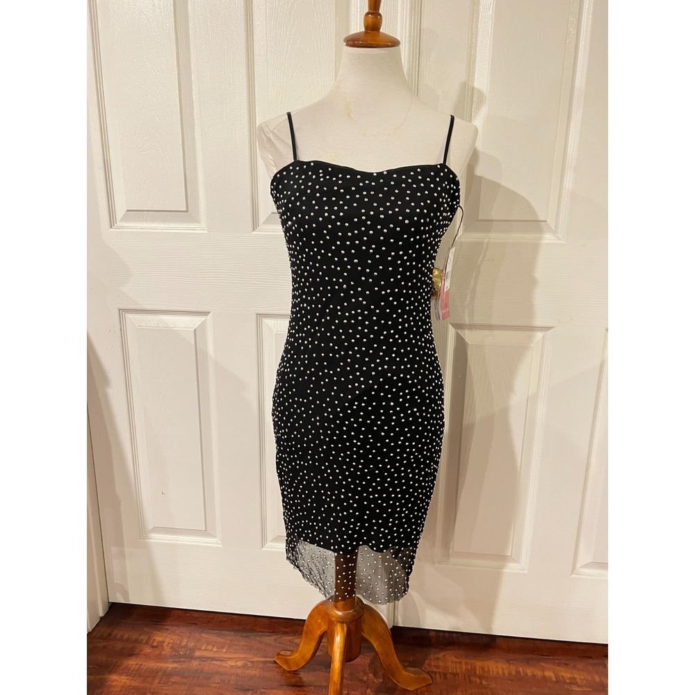 Emerald Sundae Womens Black Rhinestone Bodycon Dress Sz L Nwt Glam Evening Sexy - Picture 1 of 14